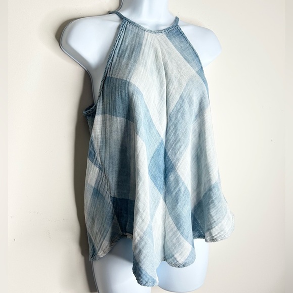 Anthropologie Cloth and Stone Sky Halter Tank Top Plaid Checkered Gauze Blue XS - Picture 4 of 16